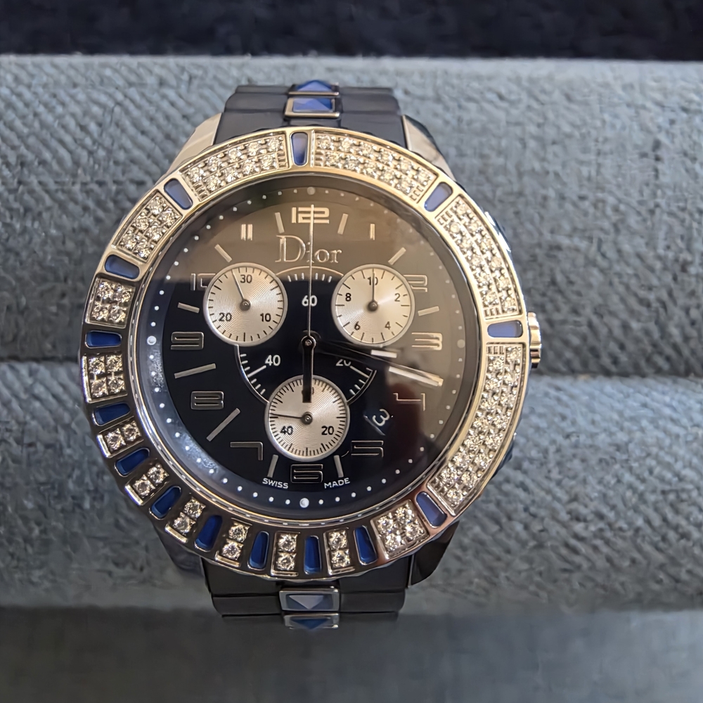 AUTHENTIC CHRISTIAN DIOR CHRISTAL CHRONOGRAPH 38MM WATCH
